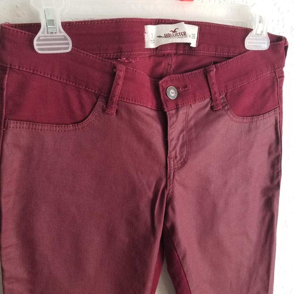 Hollister Women's Burgundy Vegan Leather-front Skinny Pants Size 26
